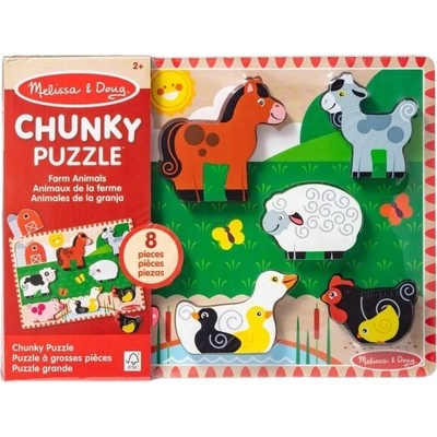 Melissa & Doug Дървен пъзел Melissa & Doug - Селскостопански животни, 8 части (13723)