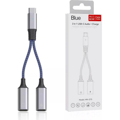 JC Активен USB-C адаптер с 2xUSB-C изхода за устройства с USB-C порт - JC USB-C Male to 2xUSB-C Female Adapter MH-273 (син)