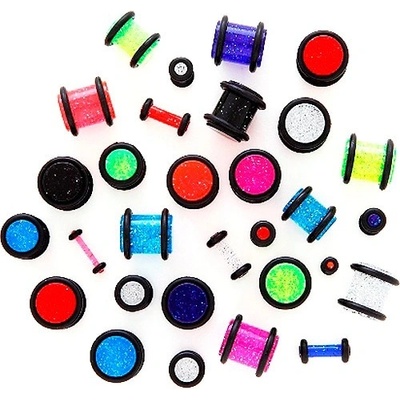 Šperky eshop piercing do ucha neonový třpytivý plug G25.05 modrá