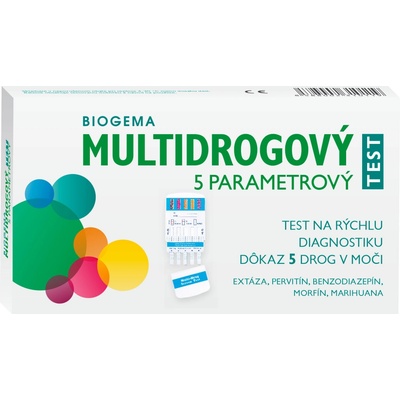 BIOGEMA Multidrogový test 5 drog v moči morfin marihuana pervitin extáze benzodiazepiny 1 ks