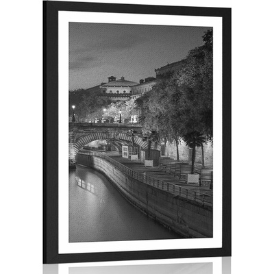 Plakát s paspartou nábřeží Paříže v černobílém provedení - 20x30 black