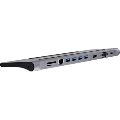 Докинг станция TNB DOCKUSBC11, от USB C към 1x USB C(PD), 4x USB A, 1x HDMI, 1x VGA, 1x AUX, 1x SD/MicroSD четец на карти, сива (DOCKUSBC11)