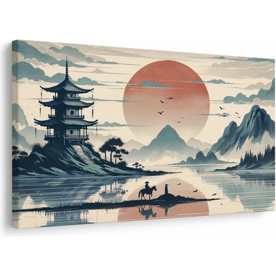 Obraz japonská krajina s jezdcem - 90x60