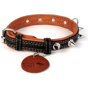 COLLAR Кожен нашийник soft с шипове - 30 - 39см, 20мм, черно-кафяво