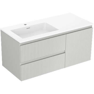 Rivel шкаф за баня 100 см с мивка Otis ляв, 2S, 1D, оребрен, сив мат/бял мат - 91A23-10047-3-BBFFF62-W18L01 (91A23-10047-3-BBFFF62-W18L01)