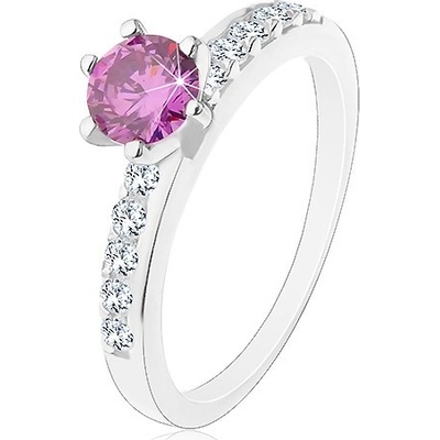 Šperky eshop prsten ze stříbra 925 fialový broušený zirkon čiré zirkonové linie J10.09