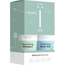 Naif Baby & Kids čistiaci a umývací gél pre deti a bábätká 200 ml + výživný šampón pre detskú pokožku hlavy 200 ml darčeková sada