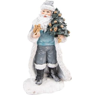 Šedo-modrá dekorace Santa s vánočním stromečkem – 11x9x21 cm