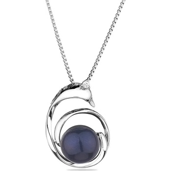 Image 1 of Swan Сребърно колие със сладководна черна перла и циркони CAA074B Swan