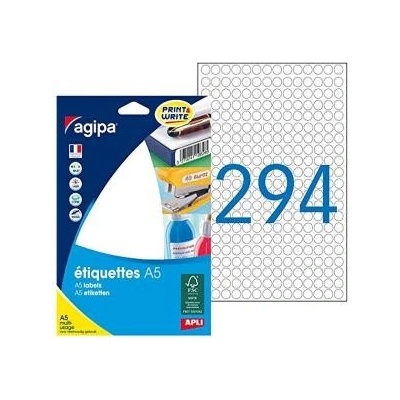 Etikety kruhové 8mm Agipa A5 biele