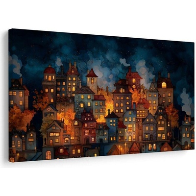 Obraz vánoční vesnice pod hvězdami - 30x20