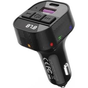 XO BCC17 Bluetooth FM предавател за кола, зарядно устройство USB+Type-C гнездо v5.3, LED дисплей, ЧЕРНО XO-BCC17 (XO-BCC17)