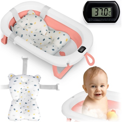 Ricokids Detská vanička s teplomerom a vložkou bielo ružová