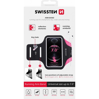 Pouzdro Sportovní ruku na běhání SWISSTEN ARMBAND pro mobily do 7" růžové