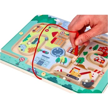 Image 1 of Lelin toys - Дървен магнитен лабиринт с топчета, Трафик