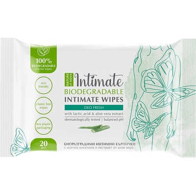 Nature of Agiva Intimate Биоразградими интимни кърпички за освежаваща грижа, 20 броя