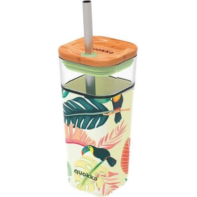 Quokka Liquid Cube pohár so slamkou tropical toucans 540 ml