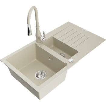 Mexen Matias мивка гранитна 1, 5-камерна с отцедник и кухненски смесител Savita, бежов - 6502-69-672601-69 (6502-69-672601-69)