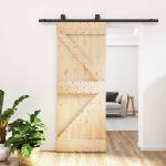 vidaXL Преплъзваща се врата 85 x 210 cm Естествено и черно (3444984)