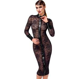Noir Handmade F376 Noirelle Lace Button-Up Midi Dress Black XXL
