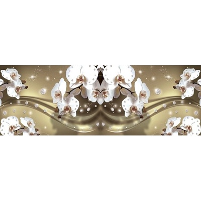 Preinterier FT5637 Fototapeta na stenu Biele kvety na zlatom pozadí vlies 620cm x 219cm