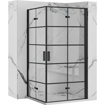 Rea Molier Black Double, sprchový kút so skladacími dverami 90(dvere) x 80(dvere), 6mm číre sklo, čierny profil, KPL-K1011