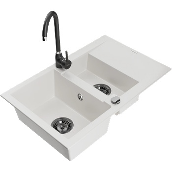 Mexen Gaspar гранитна мивка 1, 5-коморна с отцедник и кухненски смесител Telma, бял - 6507-20-670200-70 (6507-20-670200-70)