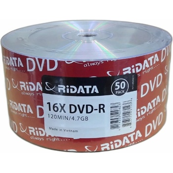 RiDATA Оптичен носител DVD-R, 4.7GB, RiDATA RID004, 16X, 50бр (RID004)
