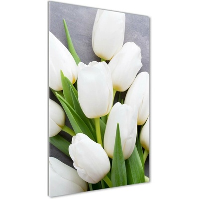 Vertikálny foto obraz sklo tvrdené Biele tulipány 50x100 cm