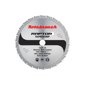 Rotabroach Циркулярен диск 355 mm (25.4) 36T (x2.4) многоцелеви Raptor (RAPB355MP)