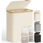 SONGMICS Laundry Basket with Lid, Laundry Hamper with 2 Compartments, 130L, Removable Laundry Bag, Oxford Fabric, Bamboo Handles, Foldable, 52 x 38.5 x 70.5 cm, Cream White LCB513W01 - LCB513W01V1 (LCB513W01V1