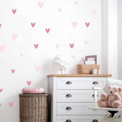 INSPIO 9535f Nálepky na zeď pro dívku - Růžová srdíčka, samolepka na zeď, přelepitelná, velikost 90 x 30 cm