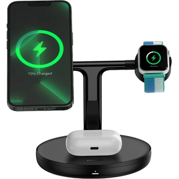 Baseus Swan 3-in-1 Magnetic Wireless Qi Charging Stand 20W (WXTE000101) - тройна поставка (пад) за безжично зареждане за iPhone с Magsafe, Apple Watch, AirPods и Qi съвместими мобилни устройства (чере