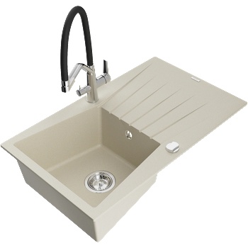 Mexen Cesar гранитна мивка с една камера с отцедник и кухненски смесител Duo, бежов - 6514-69-671701-07 (6514-69-671701-07)