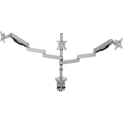Polohovatelný držák pro 3 monitory, 2-9KG, svorka a průchodka stolu, 17"-30", USB HUB, 75x75/100x100, šedý