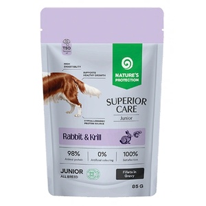 AKVATERA Nature's Protection DOG SUPERIOR CARE Junior Grain Free All Breed Dogs with Rabbit and Krill, пауч за подрастващи кучета от всички породи - филета в сос със заек и крил, Литва - 85 гр 210750