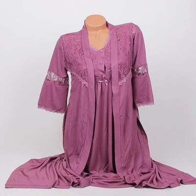 Лилав комплект за бременни - нощница и халат с дантела