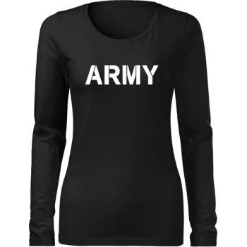 DRAGOWA Slim дамска тениска с дълъг ръкав, Army, черна, 160г/м2 (6071)