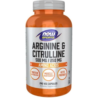 Now Foods L-Arginine 500 mg + L-Citrulline 250 mg 240 kapsúl