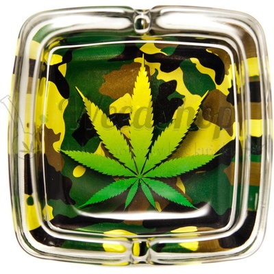 WeedShop Sklenený popolník hranatý List marihuany List camuflage