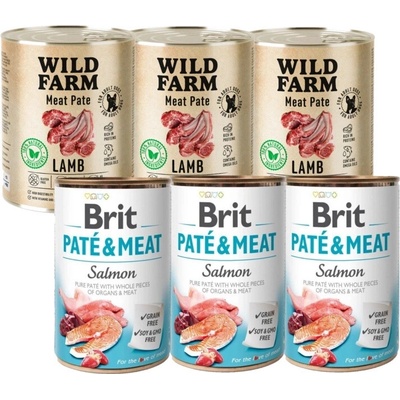 Brit Paté & Meat Losos 3 x 800 g Wild Farm Jahňacia paštéta 3 x 800 g