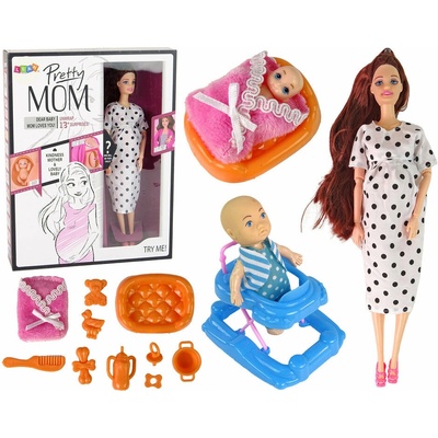 LEAN TOYS Těhotná panenka s miminkem a doplňky
