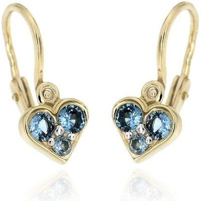 Zlatnictví U Kostela zlaté dětské náušnice modrá srdíčka 422M