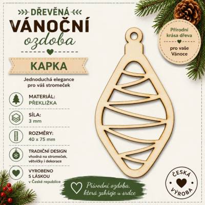 ADVIPO Dřevěná vánoční ozdoba Kapka 40 × 75 mm