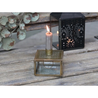 Bronzový antik svícen na úzkou svíčku s boxem Franco - 9*9*8,5cm - Chic Antique