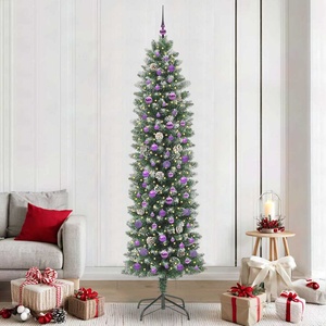 vidaXL Изкуствено Тънко Коледно Дърво Зелен и бял 240 cm (3395323)