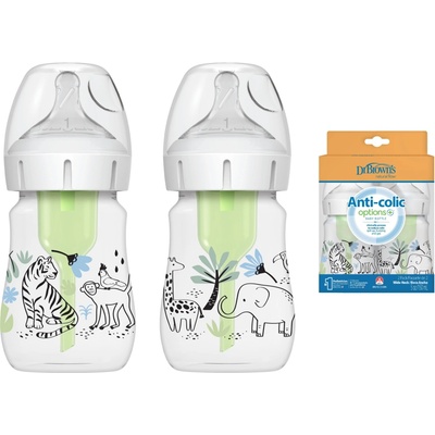 Dr. Brown´s láhev kojenecká Anti colic Wide Neck Džungle 150ml 2ks WB52014