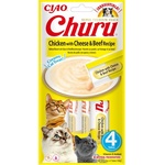 Inaba Foods Churu лакомства за котки с вкус на пилешко, сирене и говеждо месо 4x14g