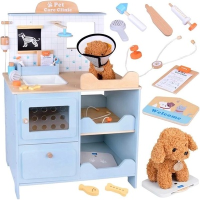 Tomido Dřevěná veterinární nemocnice pro děti s plyšovým pejskem