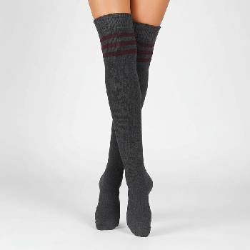 Дълги термо чорапи в графитено с три червени ленти